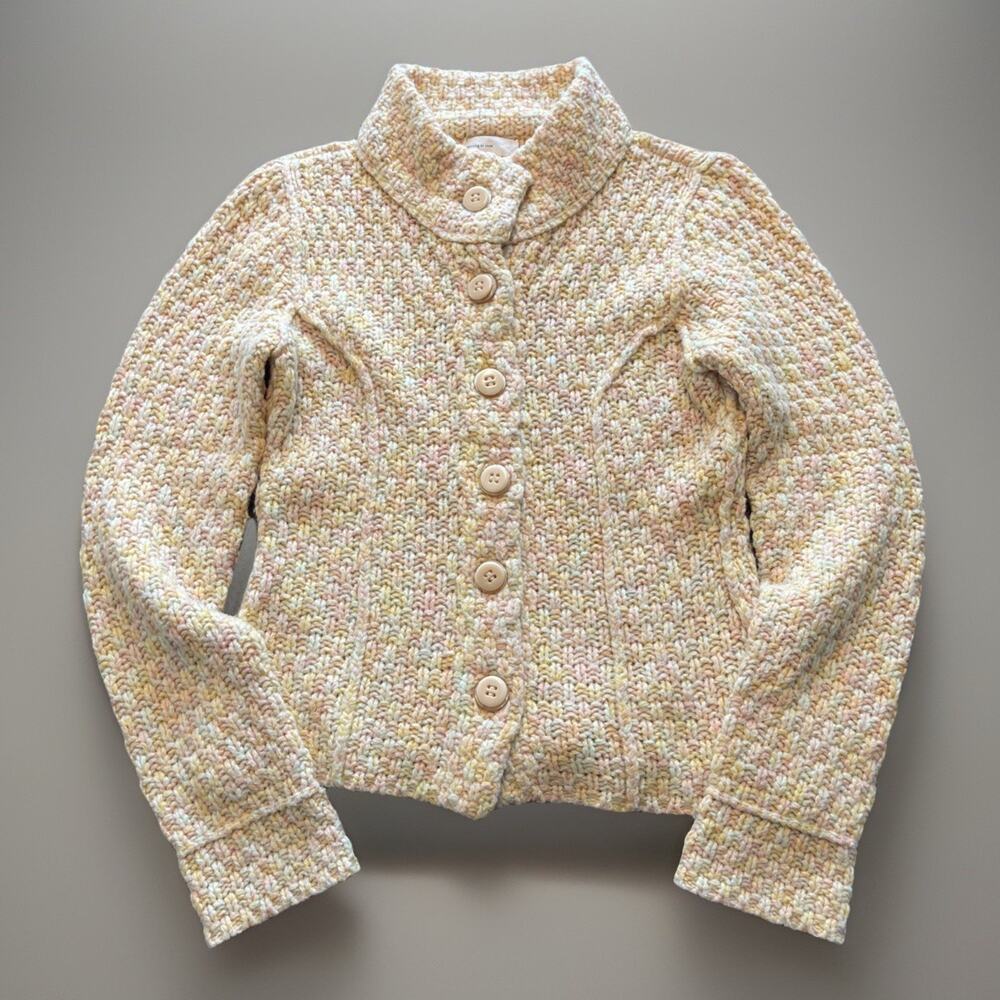 Sleeping on Snow Mock Neck Chunky Sweater Cardigan Knit Medium Soft Yellow